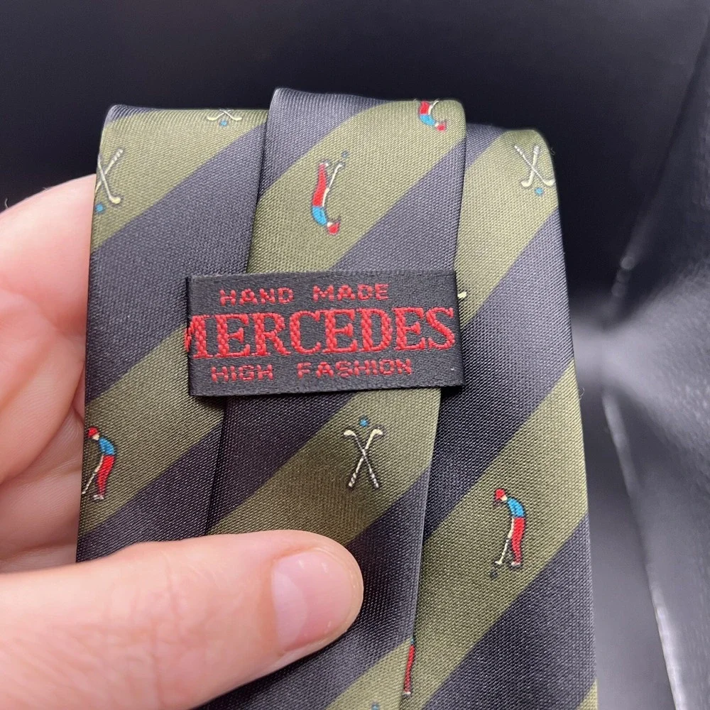 Mercedes & Lauren Ralph Lauren GOLF 100% Silk Neck Tie ~ Black Green ~ 2 Ties